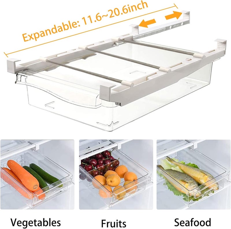 URALFA Fridge Drawer Organizer, Adjustable Refrigerator Drawers for Fruit and Vegetable, Pull Out with Handle, Shelf Holder Storage Box, Fit for Fridge Shelf Under 1.1" - Image 2